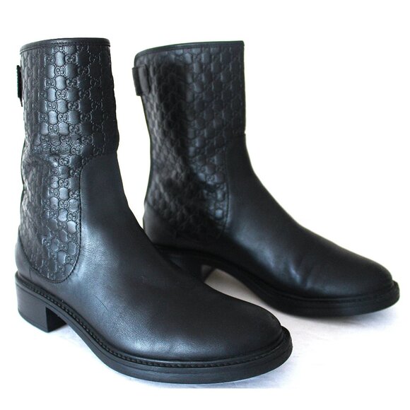 Gucci Microguccissima Leather Ankle Boots / Size 36 / Black GG Logo Embossed - Picture 2 of 14